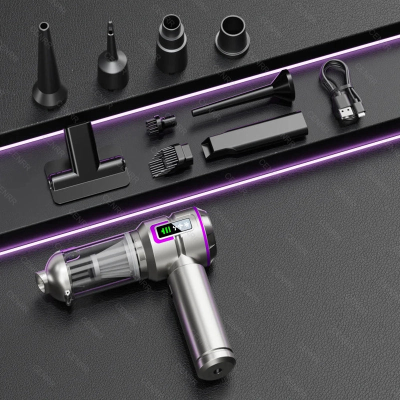 Aspirateur voiture gris violet 4 filtres et sacoche