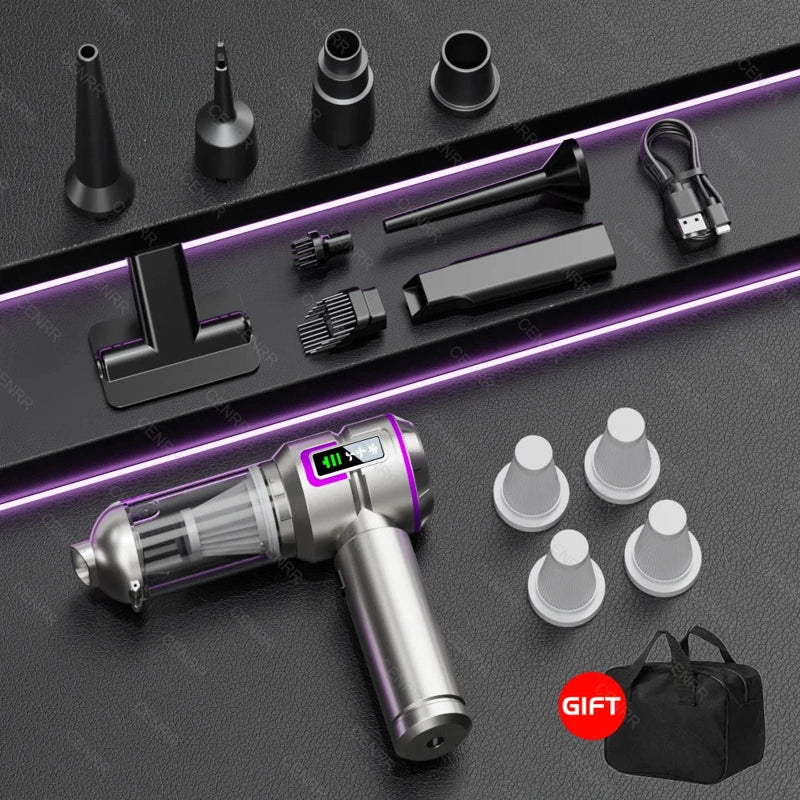 Aspirateur voiture gris violet avec base de charge