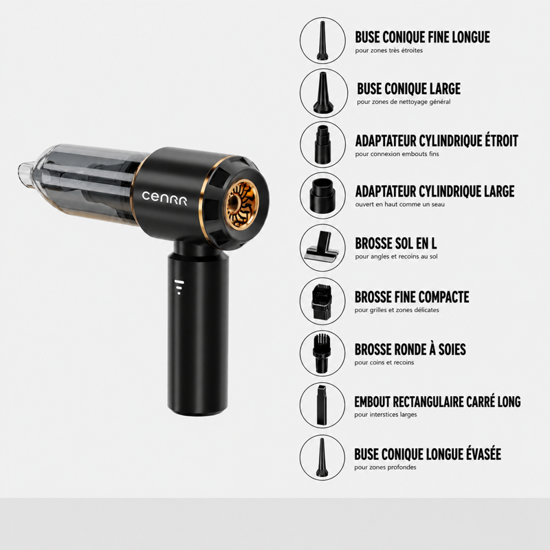 Aspirateur voiture  noir 9 embouts avec accessoires inclus