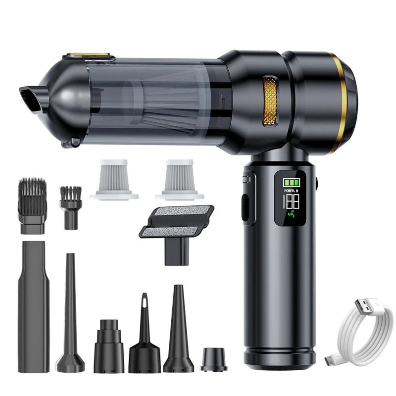 Aspirateur voiture avec lampe LED noir dore deux filtres 