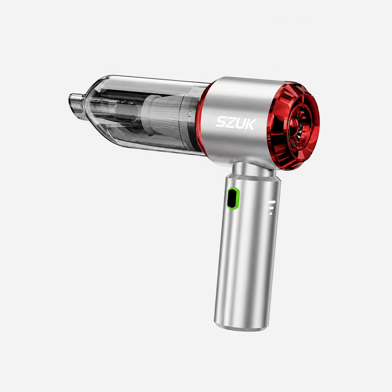 Aspirateur voiture rouge sur fond blanc